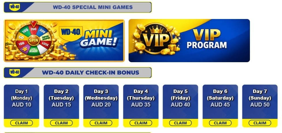 WD40 Casino Bonus 2026 – 200% up to AU$5,000 & 150 Spins image 1